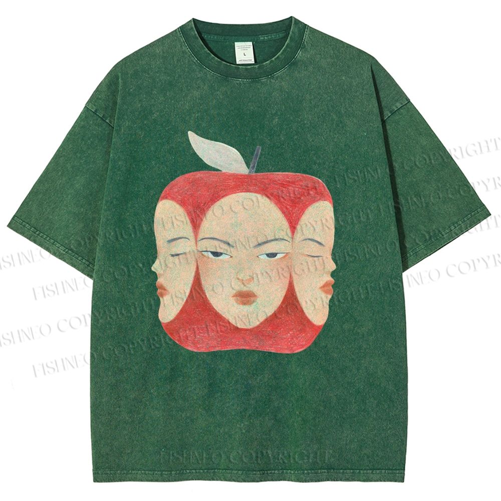Unisex Weird Apple Face Printed Washed Tee