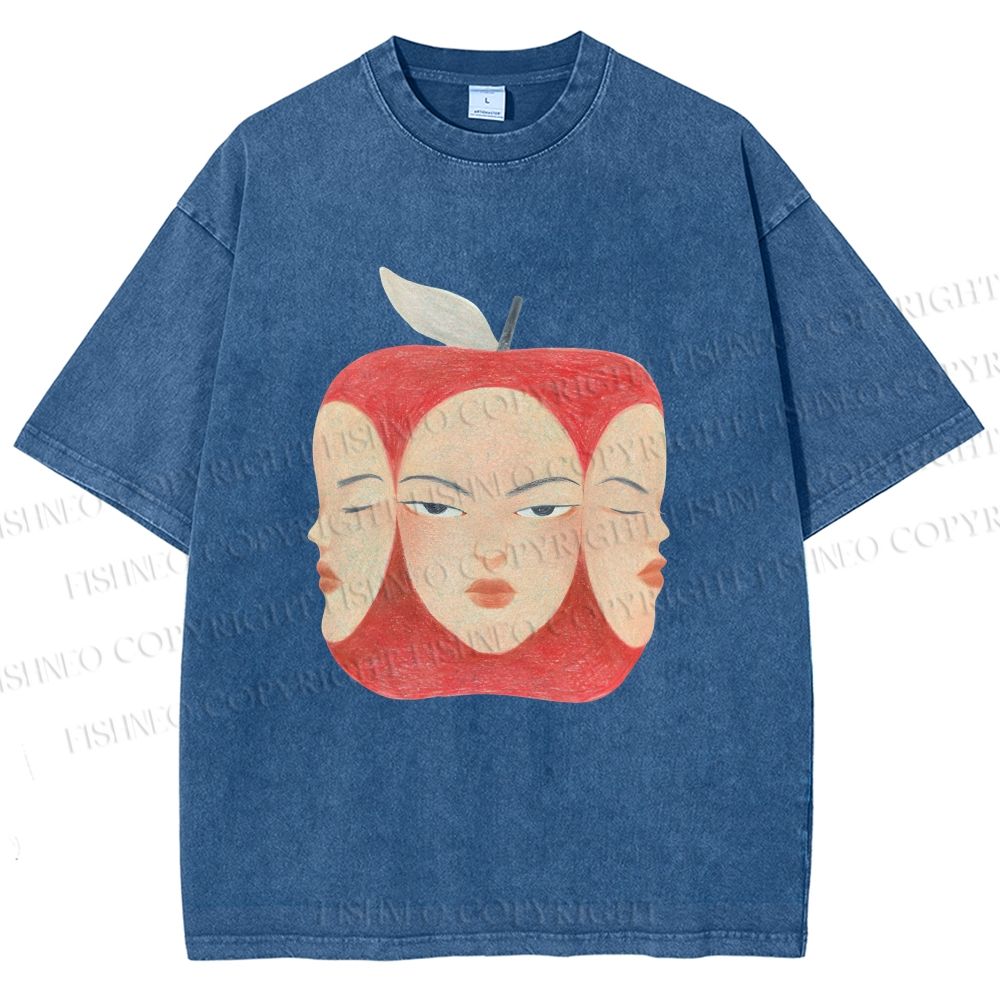 Unisex Weird Apple Face Printed Washed Tee