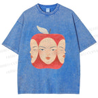 Unisex Weird Apple Face Printed Washed Tee