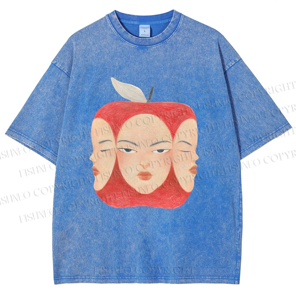 Unisex Weird Apple Face Printed Washed Tee