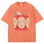 Unisex Weird Apple Face Printed Washed Tee