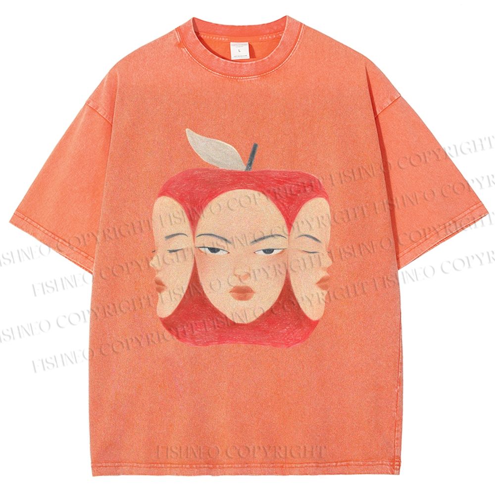 Unisex Weird Apple Face Printed Washed Tee