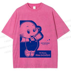Unisex Vintage Japanese Elephant Printed Washed Tee