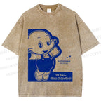 Unisex Vintage Japanese Elephant Printed Washed Tee
