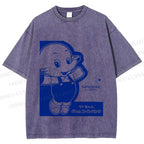 Unisex Vintage Japanese Elephant Printed Washed Tee