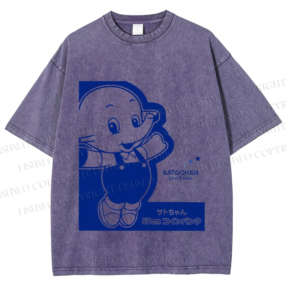 Unisex Vintage Japanese Elephant Printed Washed Tee