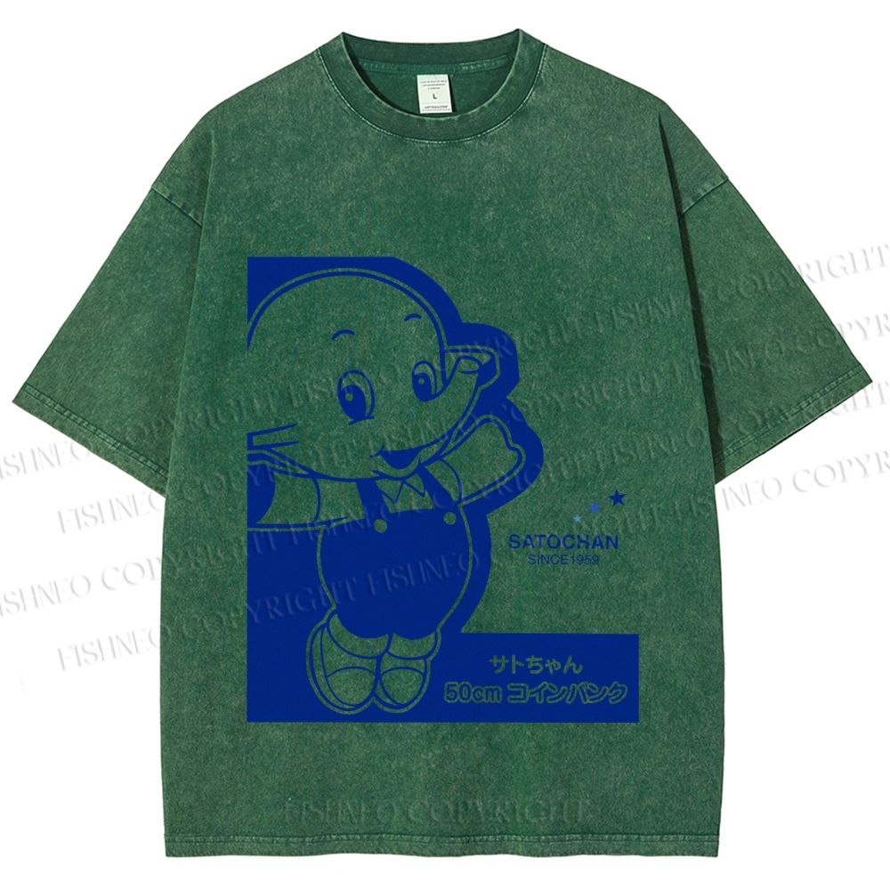 Unisex Vintage Japanese Elephant Printed Washed Tee