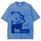 Unisex Vintage Japanese Elephant Printed Washed Tee
