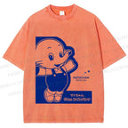 Unisex Vintage Japanese Elephant Printed Washed Tee