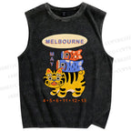 Unisex Tiger Fish Kite Printed Washed Tank Top