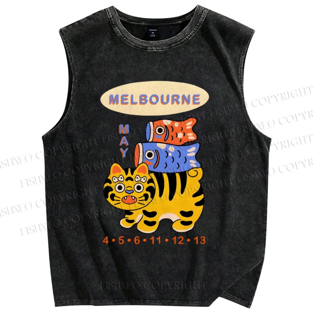 Unisex Tiger Fish Kite Printed Washed Tank Top