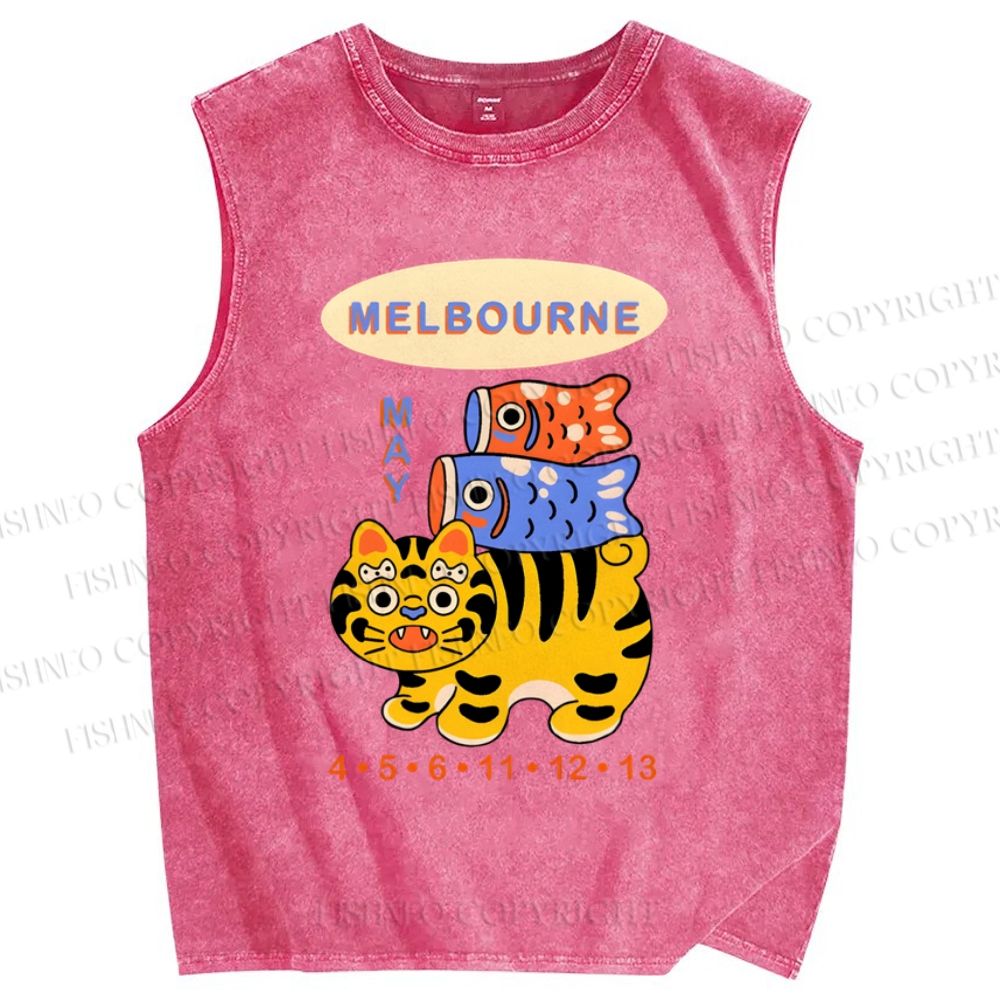 Unisex Tiger Fish Kite Printed Washed Tank Top