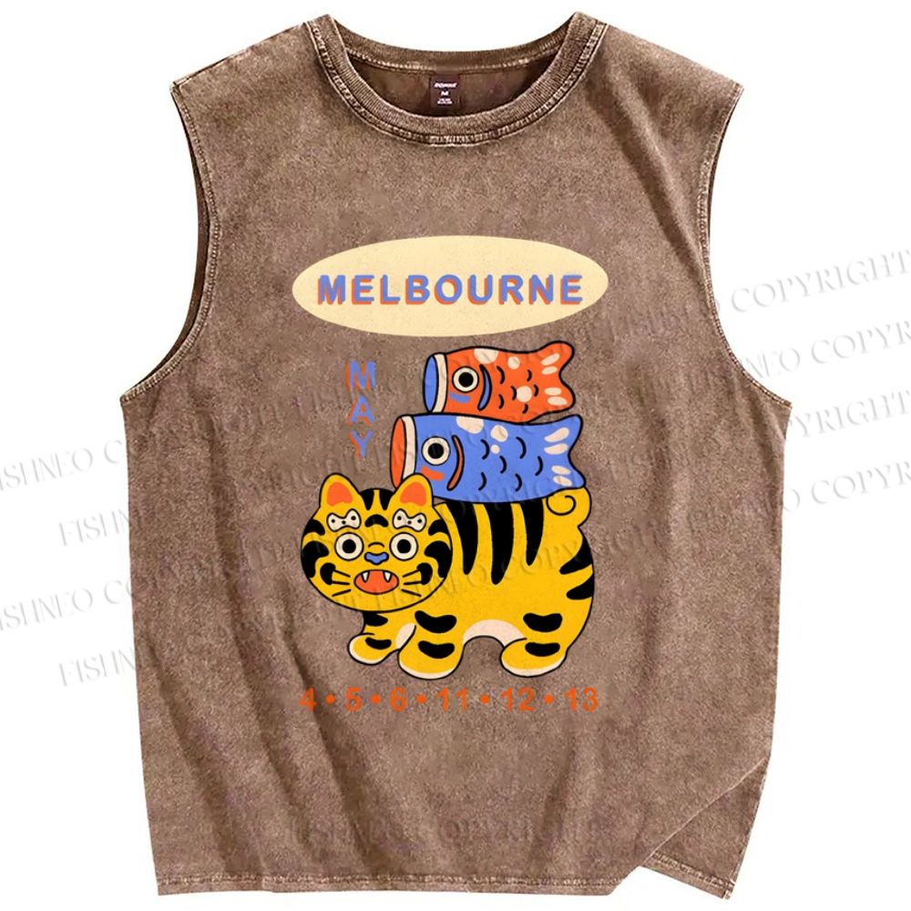 Unisex Tiger Fish Kite Printed Washed Tank Top