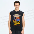 Unisex Tiger Fish Kite Printed Washed Tank Top