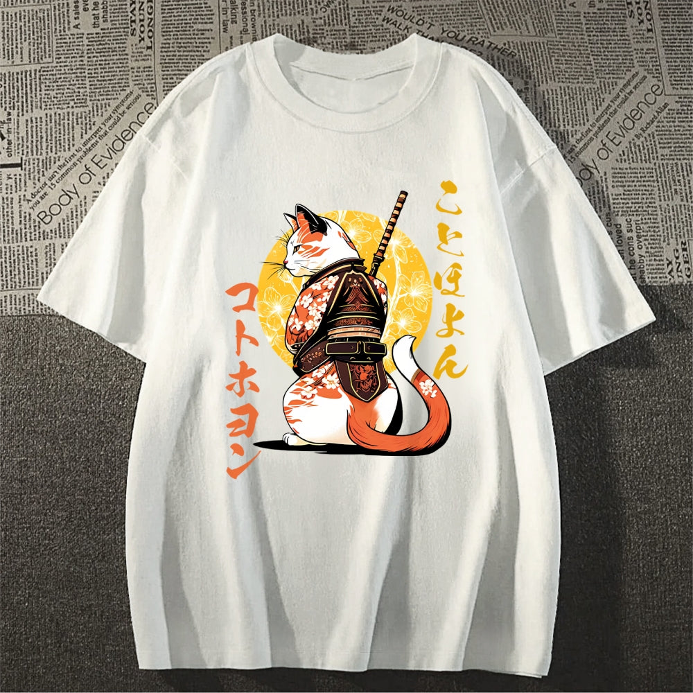 Japanese Cat Samurai Men's Classic Cotton T-Shirt