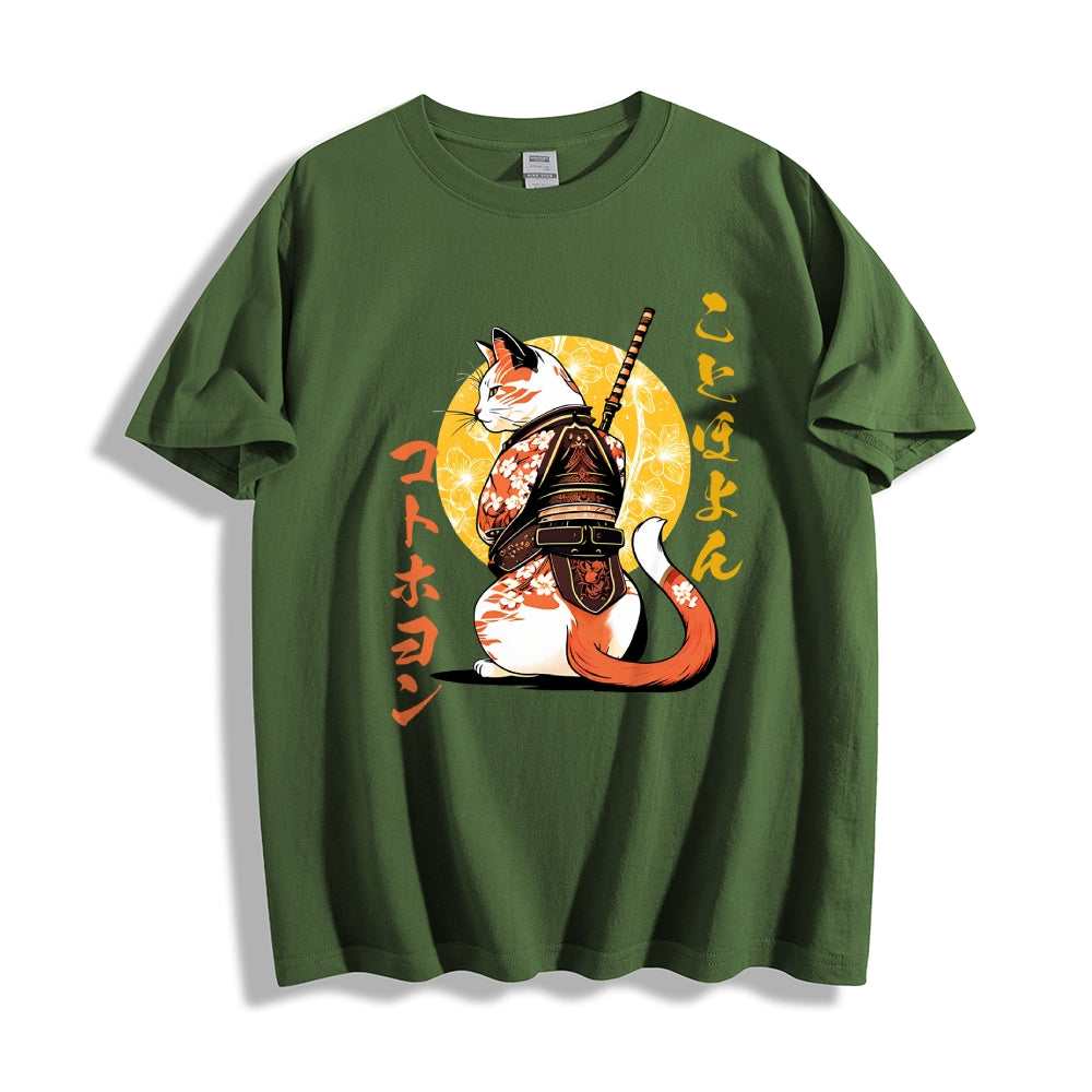 Japanese Cat Samurai Men's Classic Cotton T-Shirt