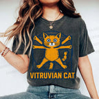 Unisex Vitruvian Cat Printed Washed Tee