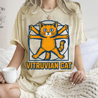 Unisex Vitruvian Cat Printed Washed Tee