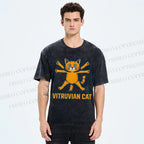 Unisex Vitruvian Cat Printed Washed Tee
