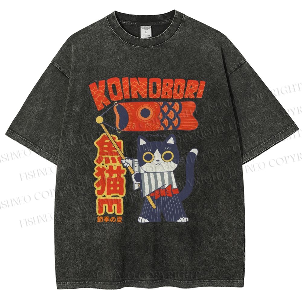 Unisex Koinobori Printed Washed Tee