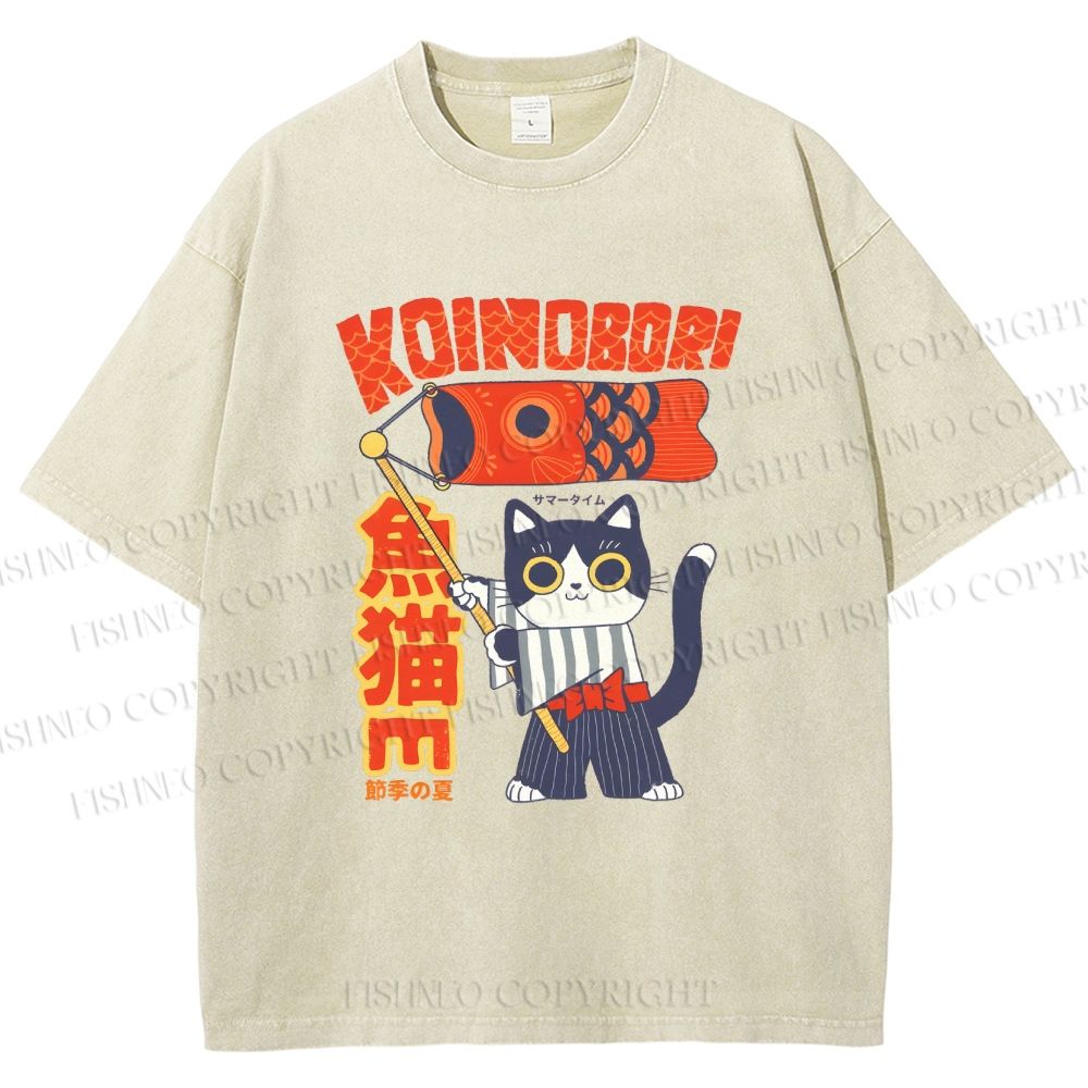 Unisex Koinobori Printed Washed Tee