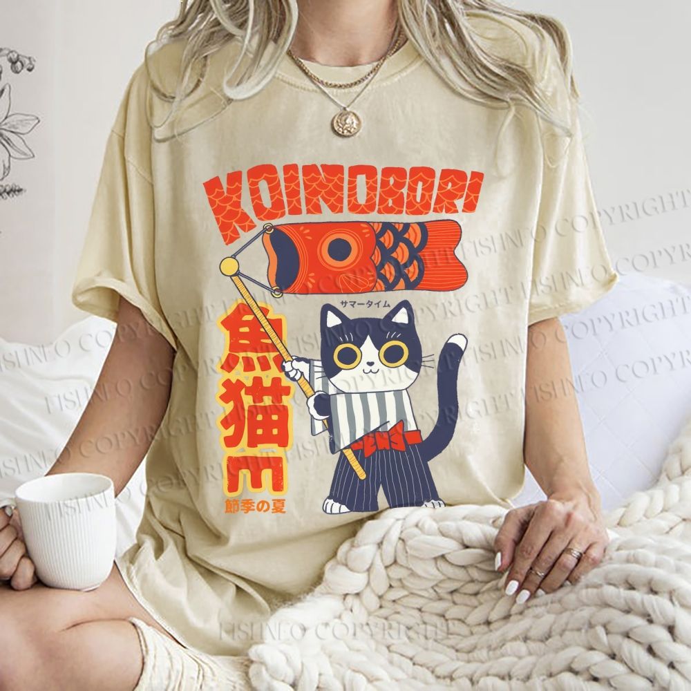 Unisex Koinobori Printed Washed Tee