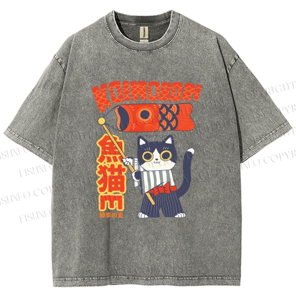 Unisex Koinobori Printed Washed Tee
