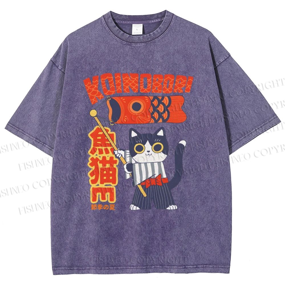 Unisex Koinobori Printed Washed Tee