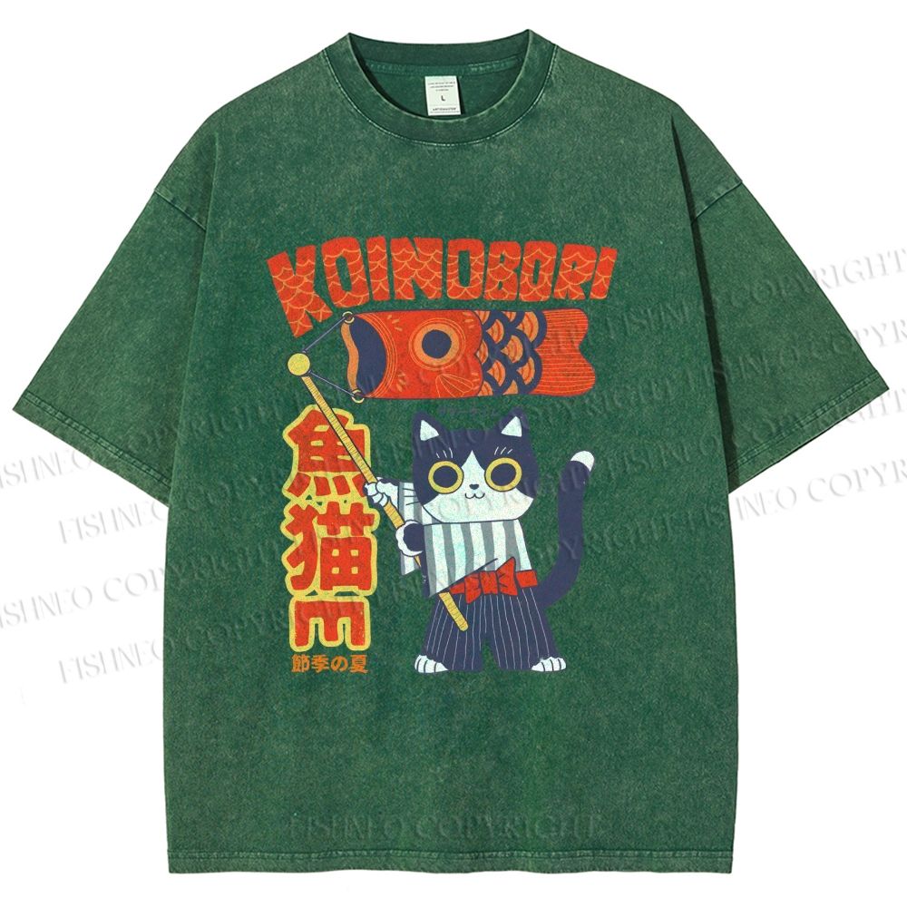 Unisex Koinobori Printed Washed Tee