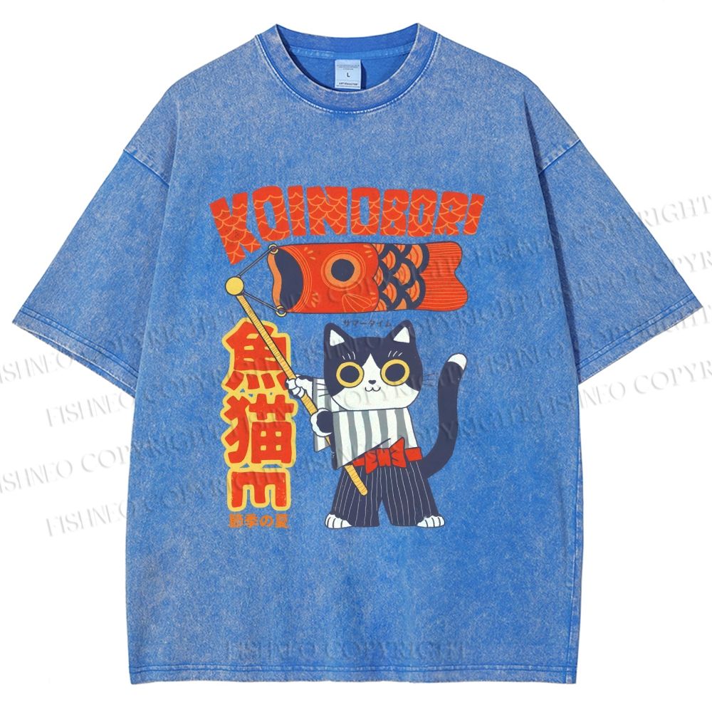 Unisex Koinobori Printed Washed Tee