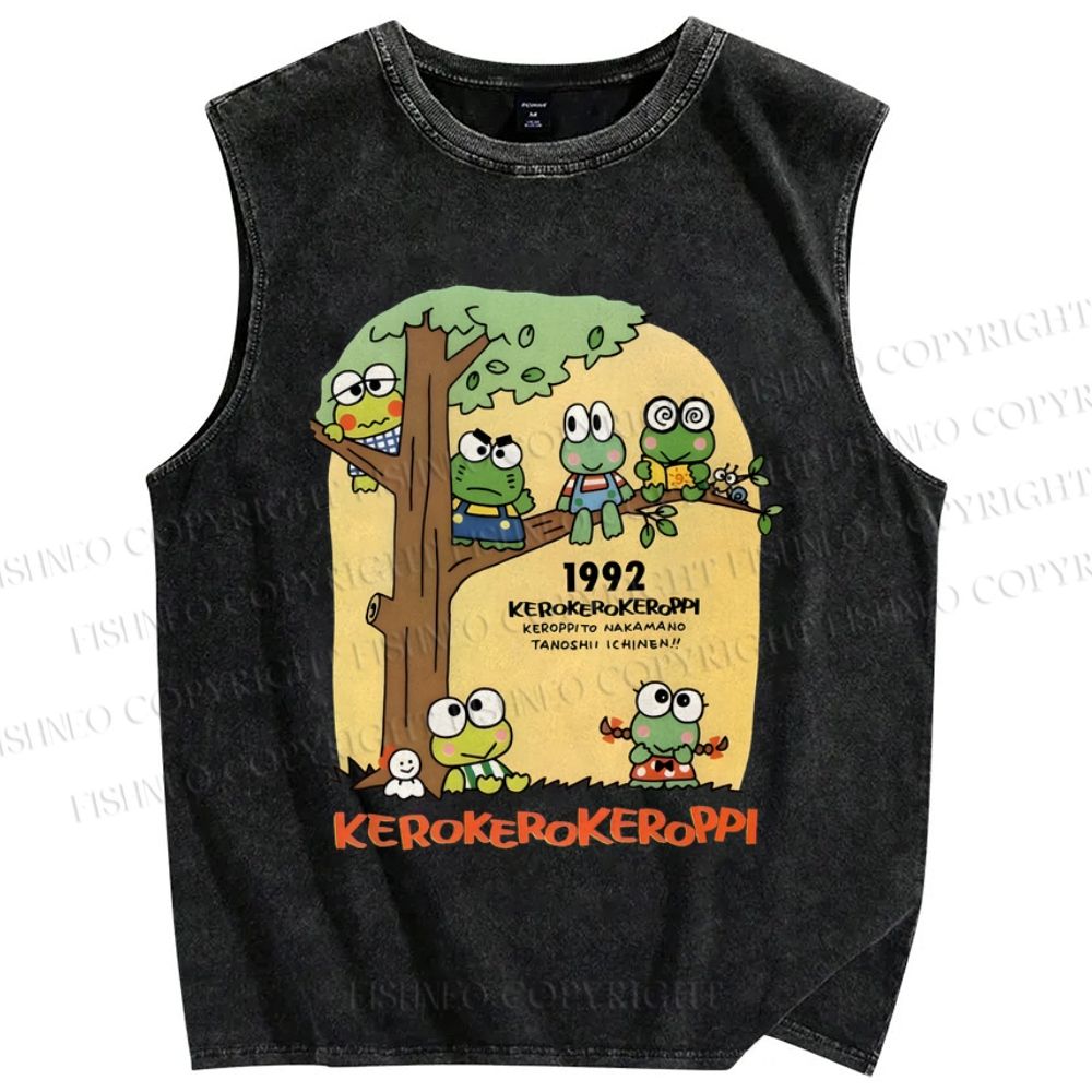 Unisex Kerokerokeroppi Frog Printed Washed Tank Top