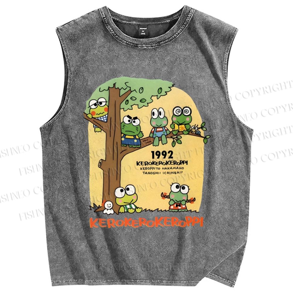 Unisex Kerokerokeroppi Frog Printed Washed Tank Top