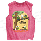 Unisex Kerokerokeroppi Frog Printed Washed Tank Top