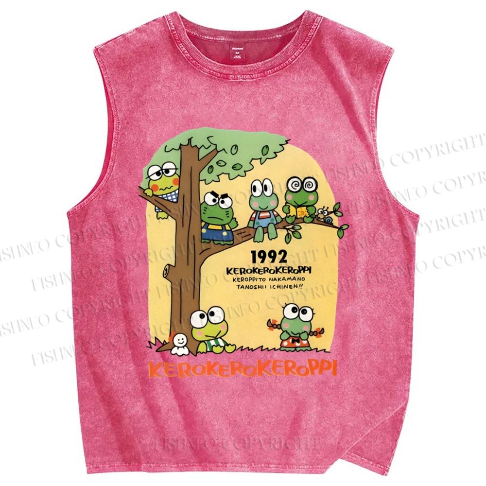 Unisex Kerokerokeroppi Frog Printed Washed Tank Top