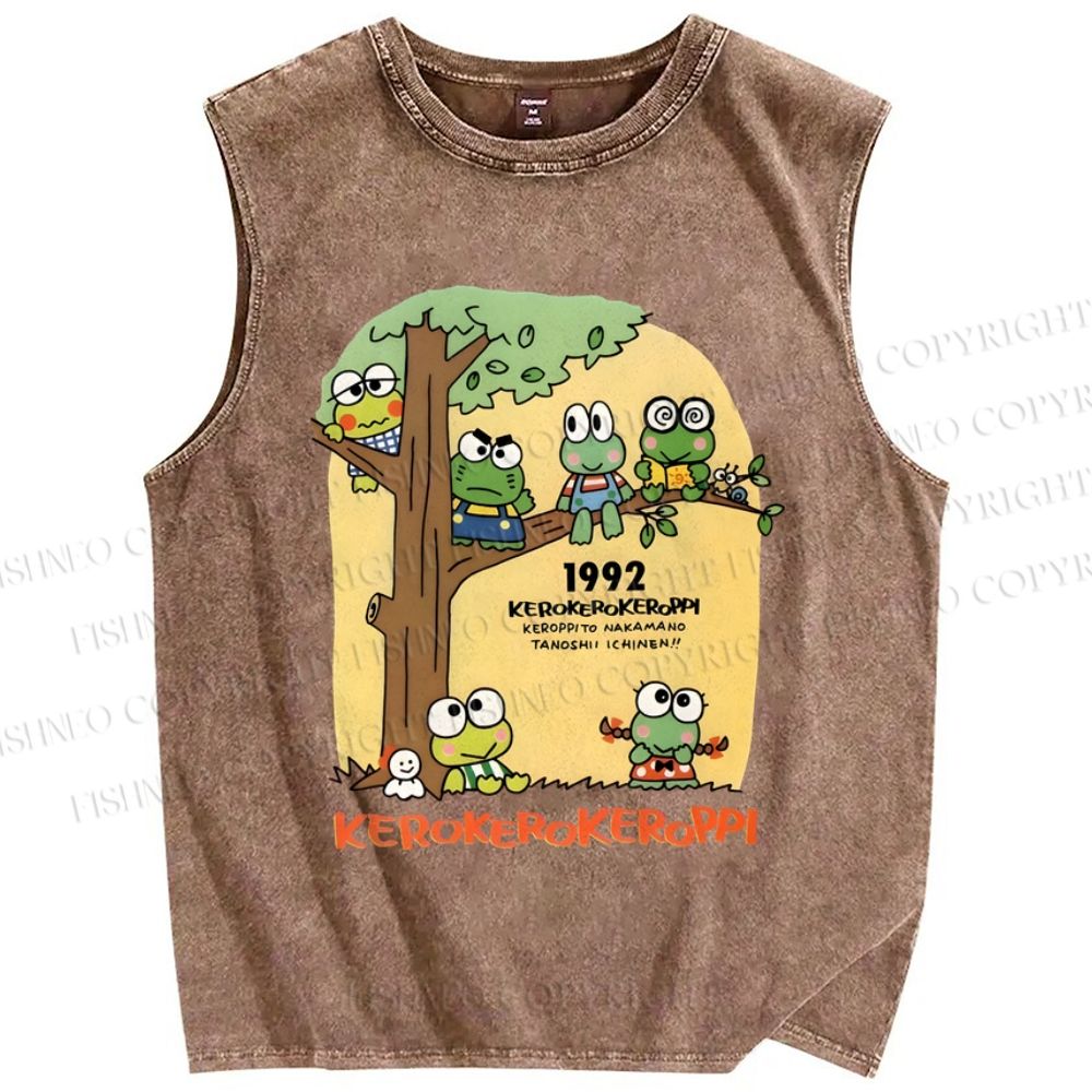 Unisex Kerokerokeroppi Frog Printed Washed Tank Top