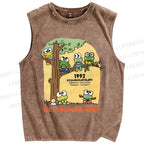 Unisex Kerokerokeroppi Frog Printed Washed Tank Top