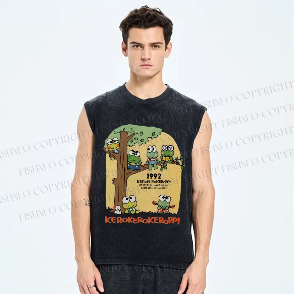 Unisex Kerokerokeroppi Frog Printed Washed Tank Top