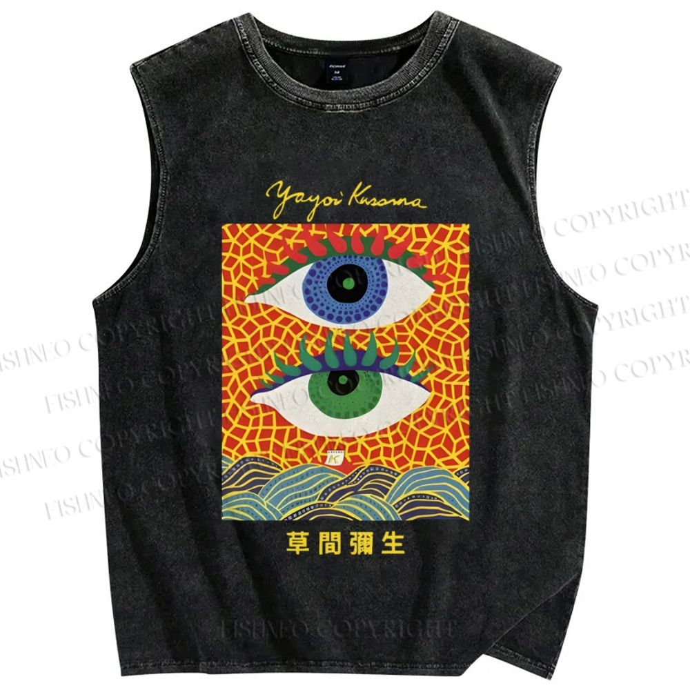 Unisex Yayoi Kusama Abstract Eye Art Vintage Printed Washed Tank Top