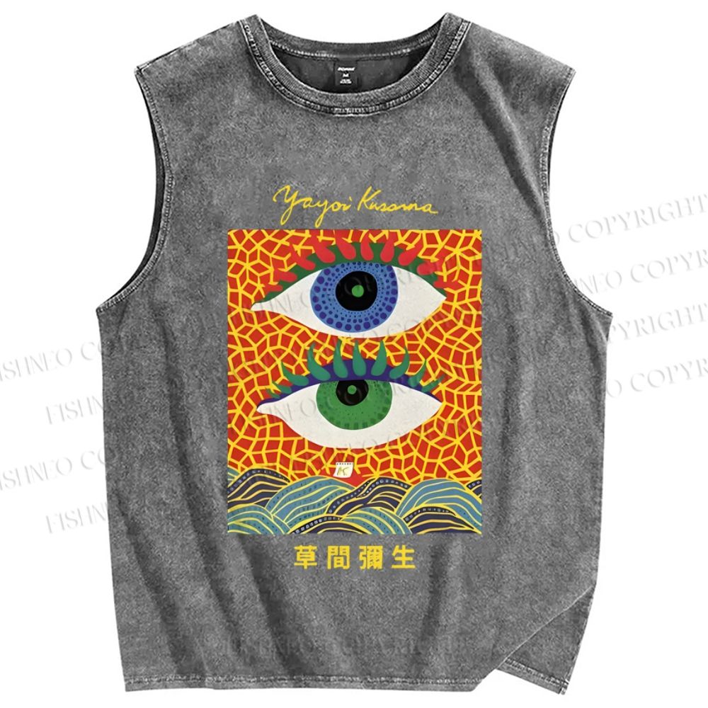 Unisex Yayoi Kusama Abstract Eye Art Vintage Printed Washed Tank Top