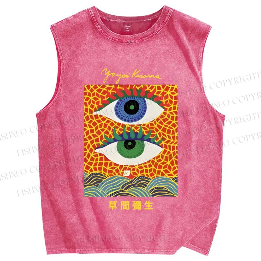 Unisex Yayoi Kusama Abstract Eye Art Vintage Printed Washed Tank Top