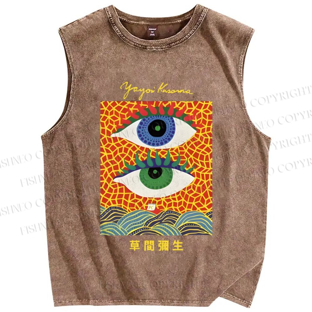 Unisex Yayoi Kusama Abstract Eye Art Vintage Printed Washed Tank Top