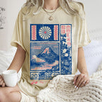 Unisex Japanese Art Mount Fuji Printed Washed Tee
