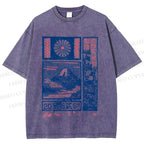 Unisex Japanese Art Mount Fuji Printed Washed Tee