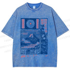 Unisex Japanese Art Mount Fuji Printed Washed Tee