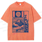 Unisex Japanese Art Mount Fuji Printed Washed Tee