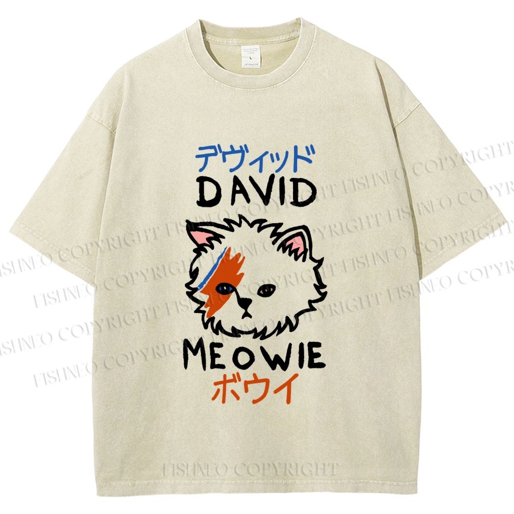 Unisex David Bowie Cat Printed Washed Tee