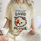 Unisex David Bowie Cat Printed Washed Tee