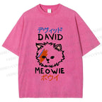 Unisex David Bowie Cat Printed Washed Tee