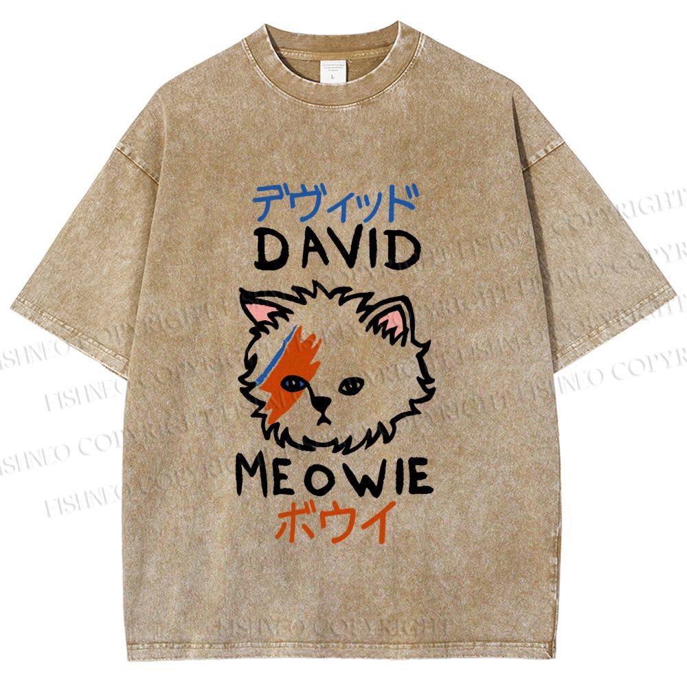 Unisex David Bowie Cat Printed Washed Tee