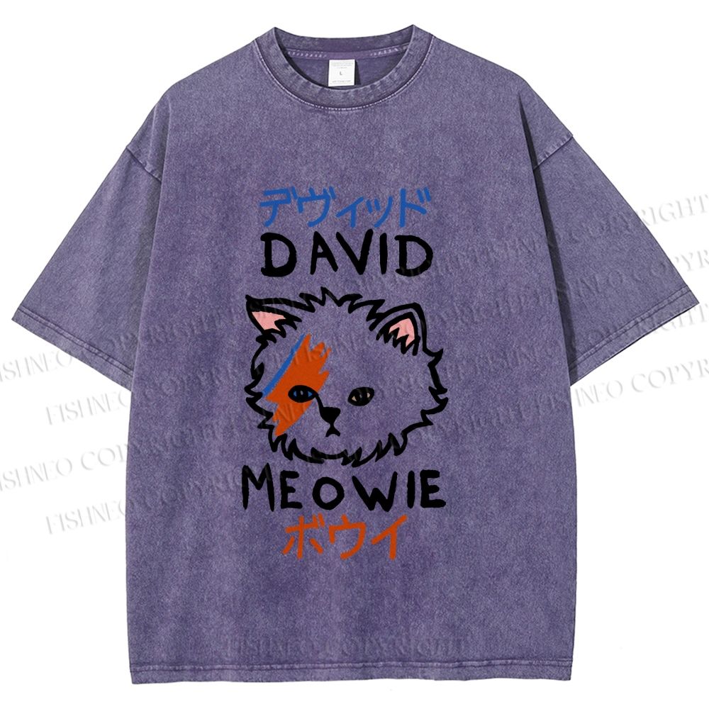 Unisex David Bowie Cat Printed Washed Tee